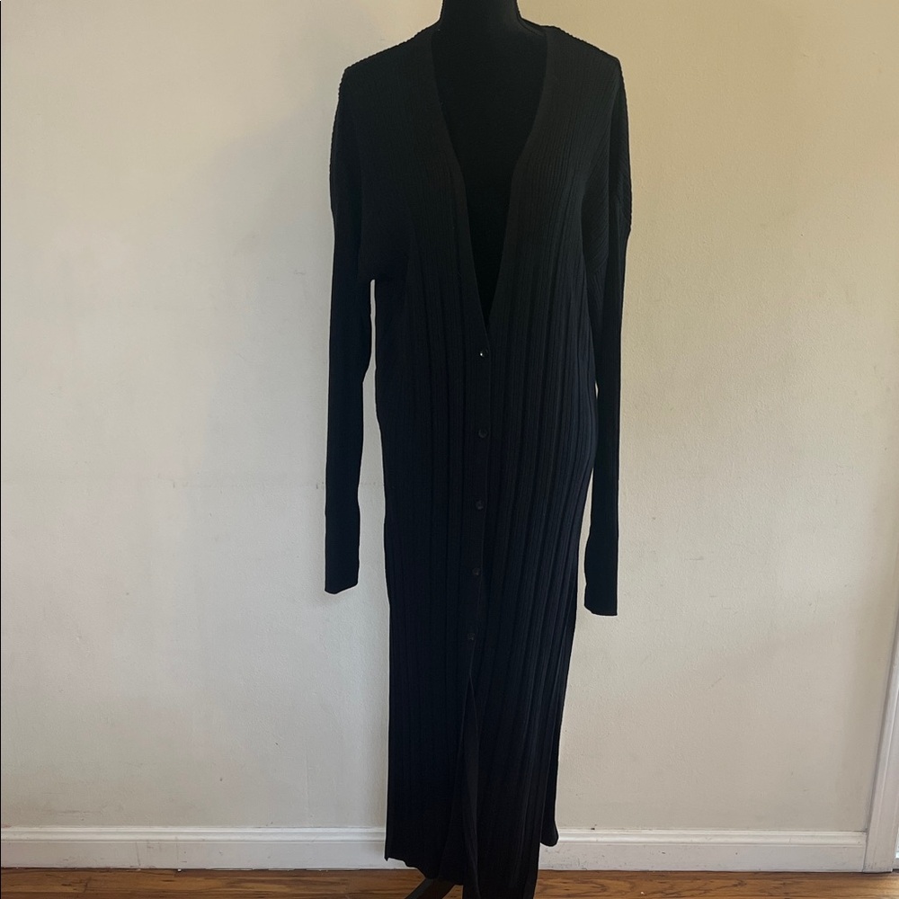 Free People Black Ribbed Long Cardigan